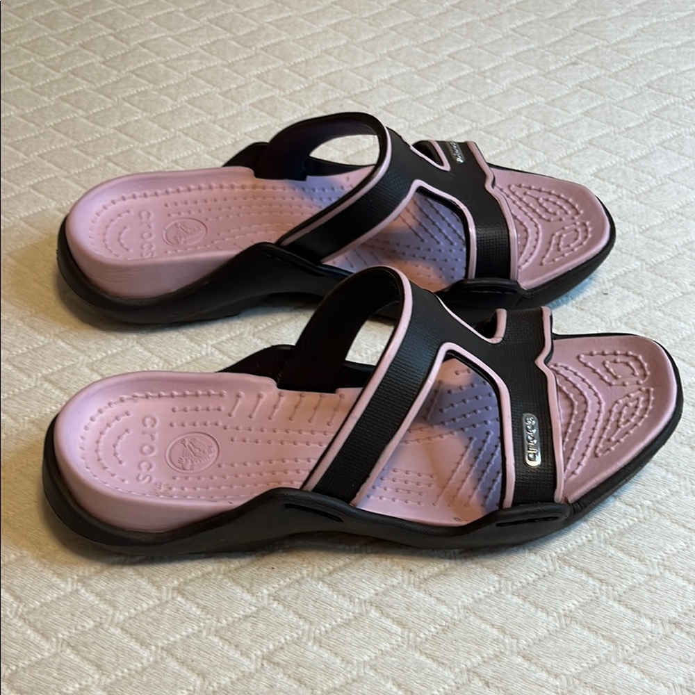 CROCS  dual tone Slide Sandals, brown/pink, w 6 - Picture 3 of 7